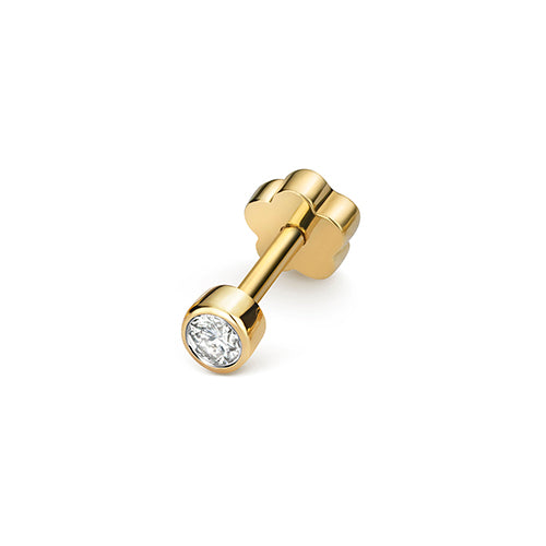 Yellow gold rubover stud with diamonds