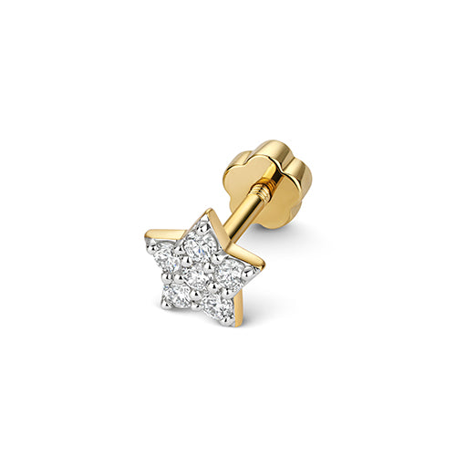 Yellow gold star stud set with diamonds
