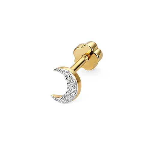 Yellow gold crescent moon with diamonds