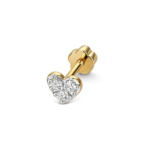 Yellow gold heart stud set with diamonds