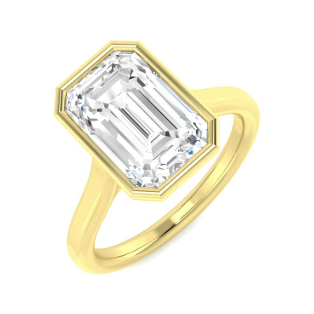 Emerald-Cut Bezel Solitaire: Full bezel setting and plain shank