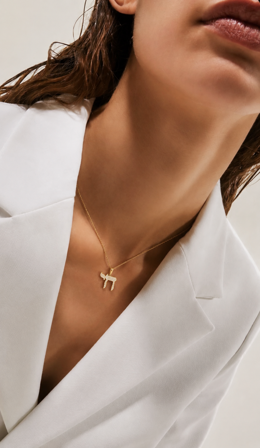 Chai Diamond Necklace worn