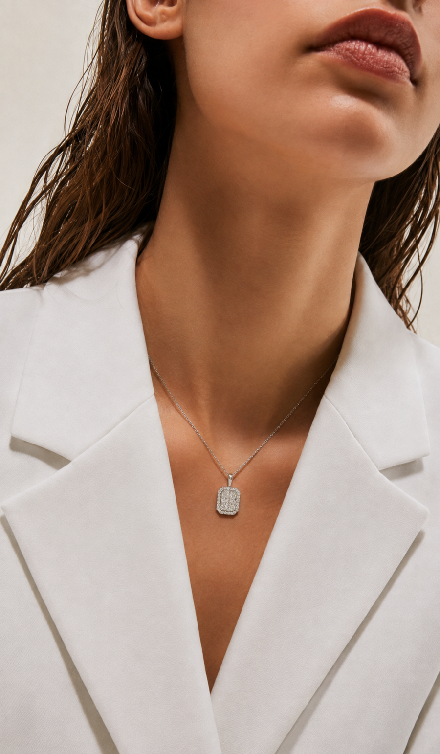 Diamond Frame Necklace worn