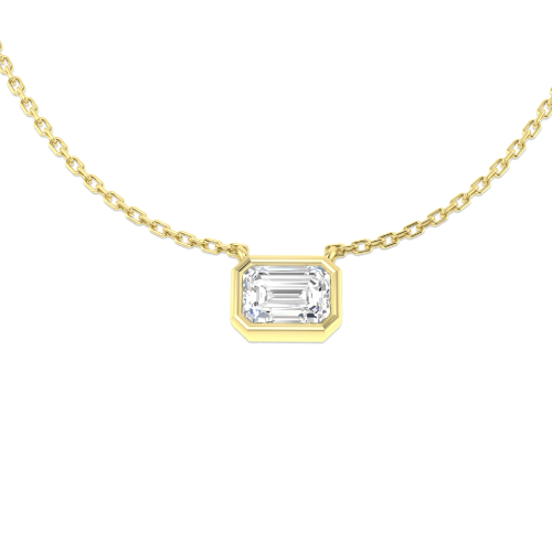 East-west emerald-cut lab-grown diamond necklace in 9K yellow gold
