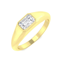 East-west emerald-cut lab-grown diamond signet ring in 9K yellow gold