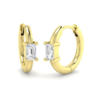 Emerald-cut natural diamond hoop earrings in 9K yellow gold, shown as a pair