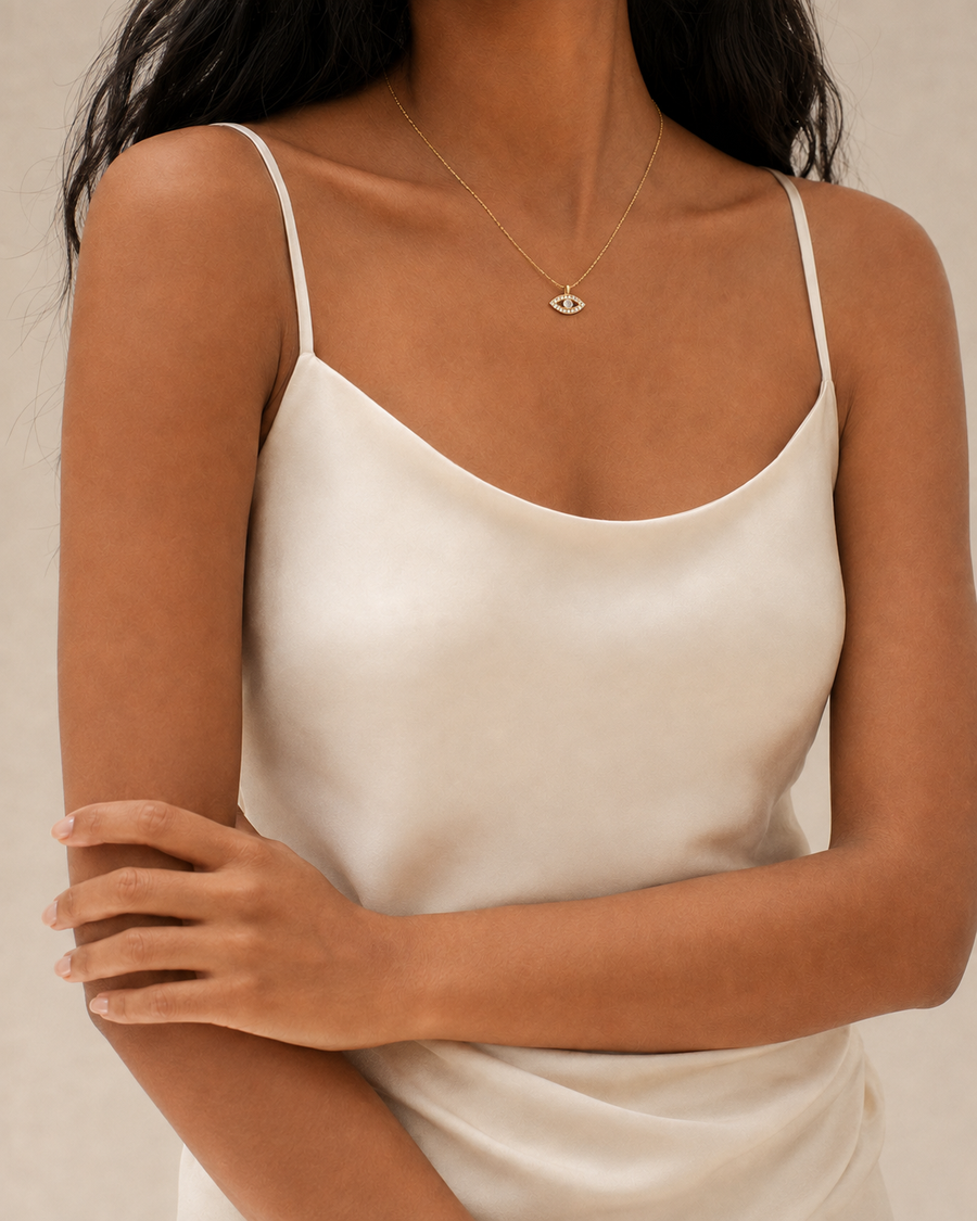 Evil Eye Diamond Necklace worn