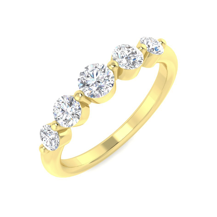 Graduated five round lab-grown diamond ring in 9K yellow gold