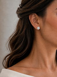 Halo Diamond Stud Earrings worn