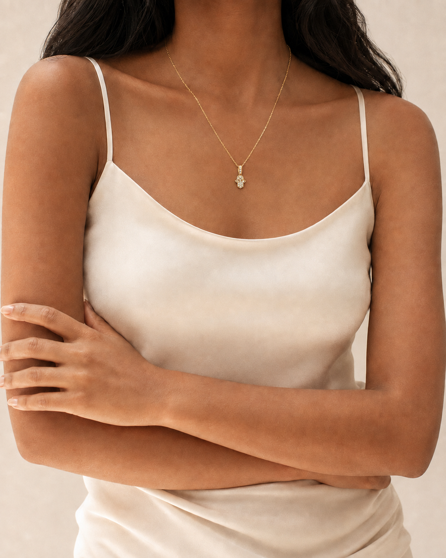 Hamsa Diamond Necklace worn