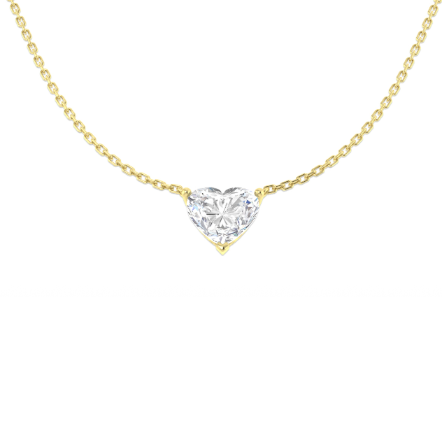 Heart-shaped lab-grown diamond necklace in 9K yellow gold