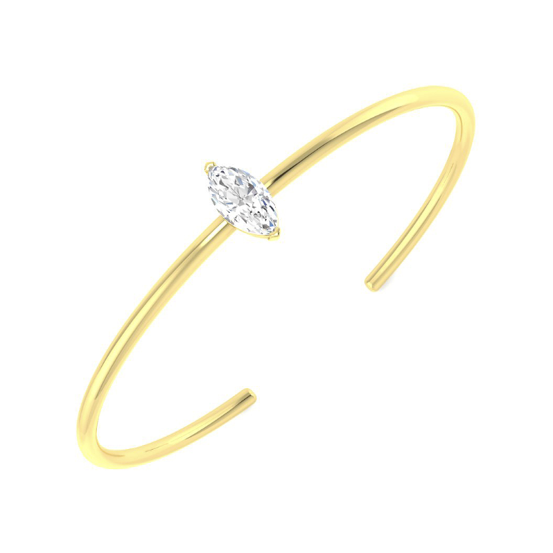 Marquise lab-grown diamond open bangle in 9K yellow gold