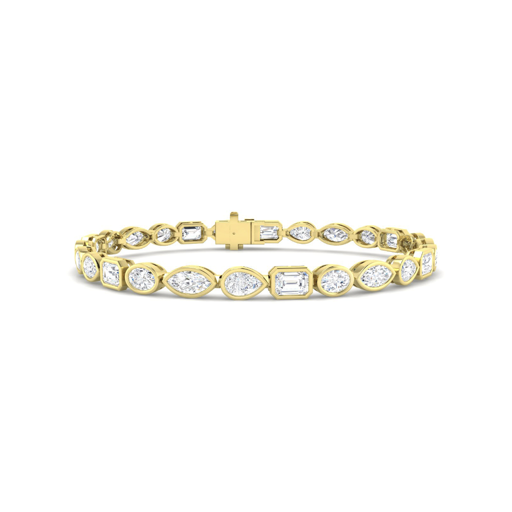 Mixed-cut lab-grown diamond bezel bracelet in 9K yellow gold