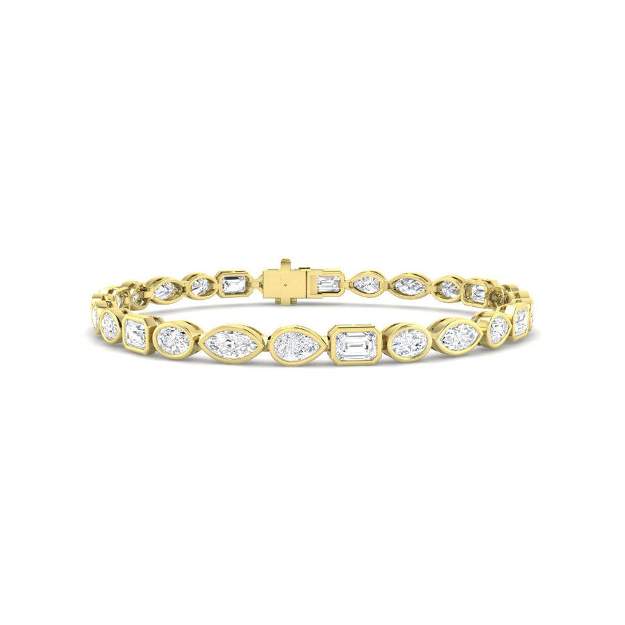 Mixed-cut lab-grown diamond bezel bracelet in 9K yellow gold