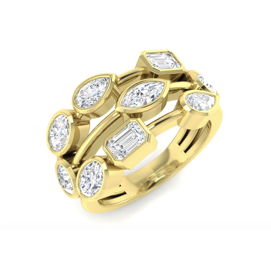 Mixed-cut lab-grown diamond bubble ring in 9K yellow gold