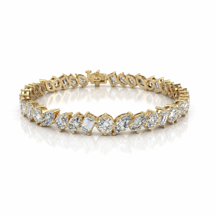 Mixed shape lab-grown diamond tennis bracelet in 9K yellow gold