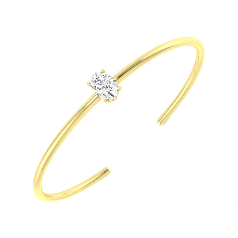 Oval lab-grown diamond open bangle in 9K yellow gold
