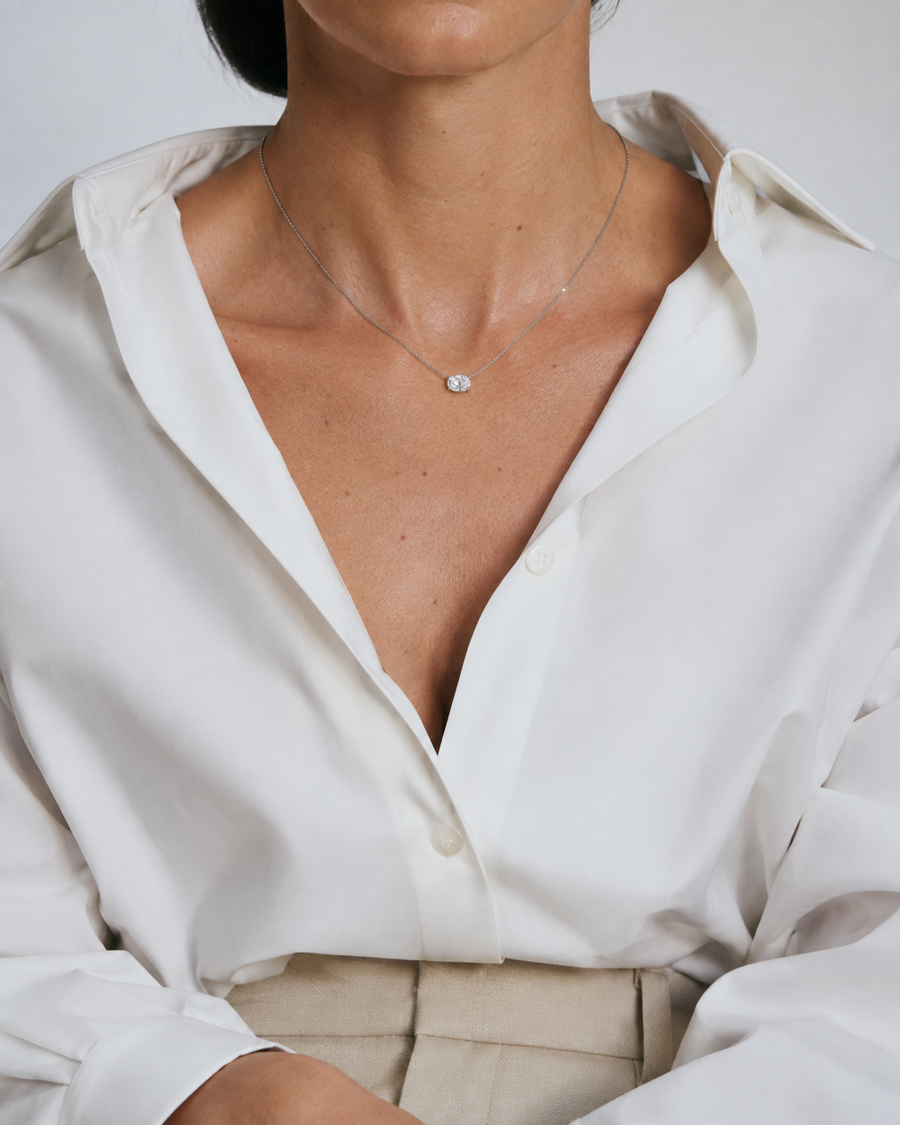 Oval Solitaire Diamond Necklace worn