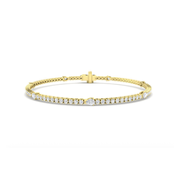 Pear and round natural diamond tennis bracelet in 9K yellow gold