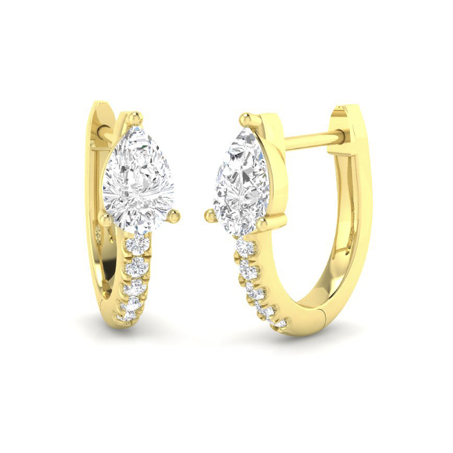 Pair of pear and round lab-grown diamond huggie earrings in 9K yellow gold