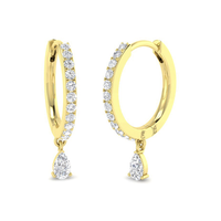 Pair of natural diamond hoops with pear-shaped diamond drops in 9K yellow gold