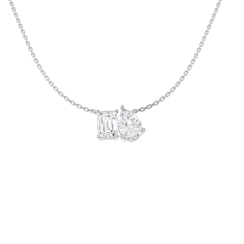 Pear and emerald-cut lab-grown diamond necklace in 9K white gold