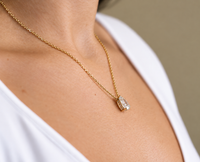 Pear Solitaire Diamond Necklace worn