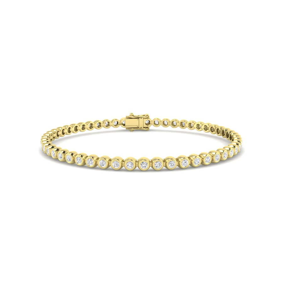Round bezel-set lab-grown diamond tennis bracelet in 9K yellow gold