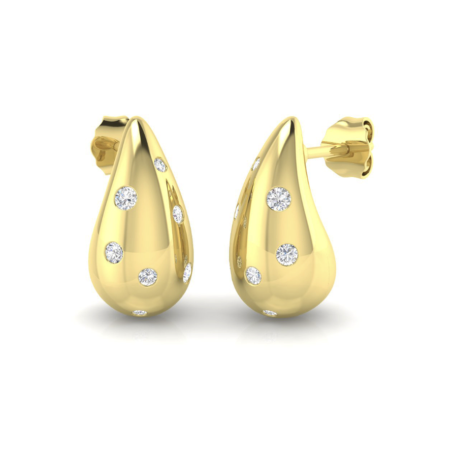 Pair of scattered diamond teardrop stud earrings in 9K yellow gold