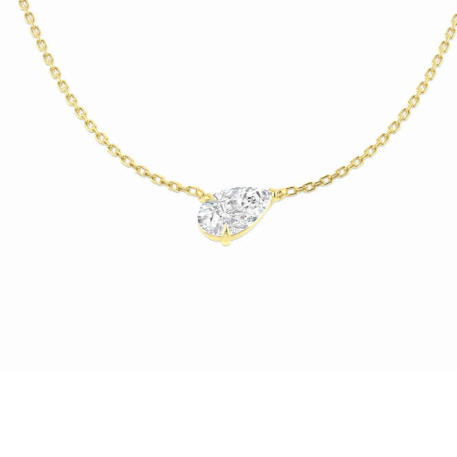 Tilted pear-shaped lab-grown diamond necklace in 9K yellow gold