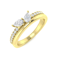 Twin pear natural diamond ring with round diamond accents in 9K yellow gold