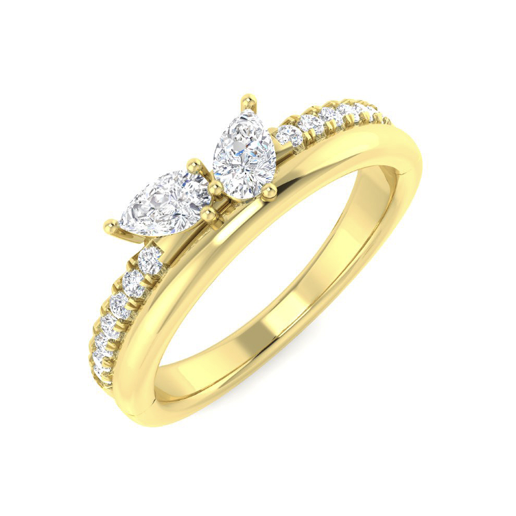 Twin pear natural diamond ring with round diamond accents in 9K yellow gold