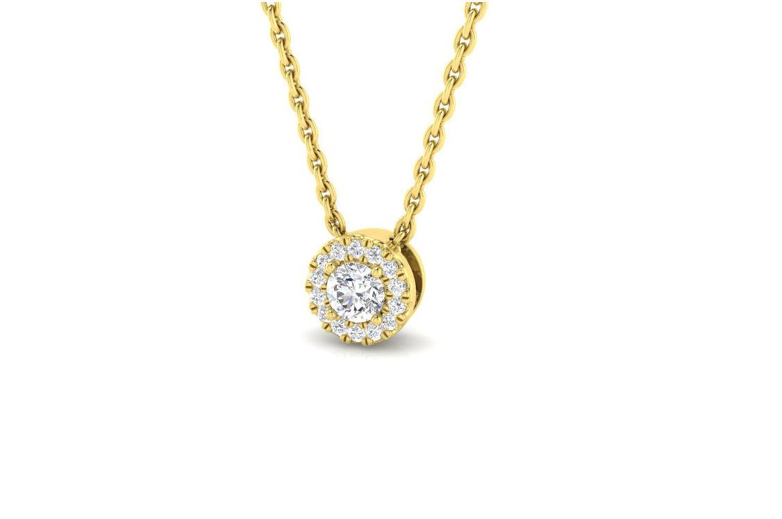 Round Halo Necklace in 9K yellow gold