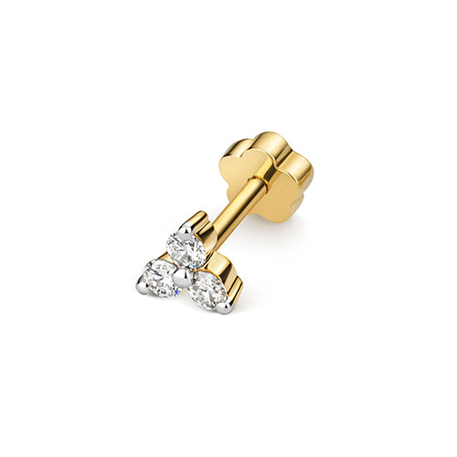Yellow gold three-stone stud with diamonds