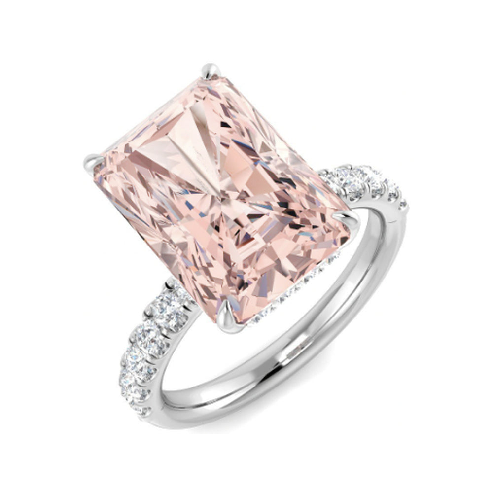 Pink Radiant Solitaire: Four-claw centre with pavé shoulders